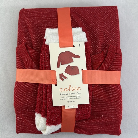 Red Sparkle Women's 3pc Socks and Pajama Set Colsie - Picture 5 of 6